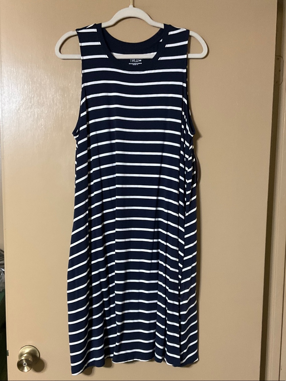 Time and Tru Navy and White Striped Sleeveless Midi Dress